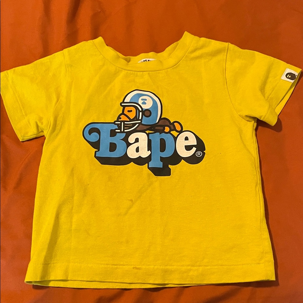 Bape Kids Yellow Tee with Blue Graphic